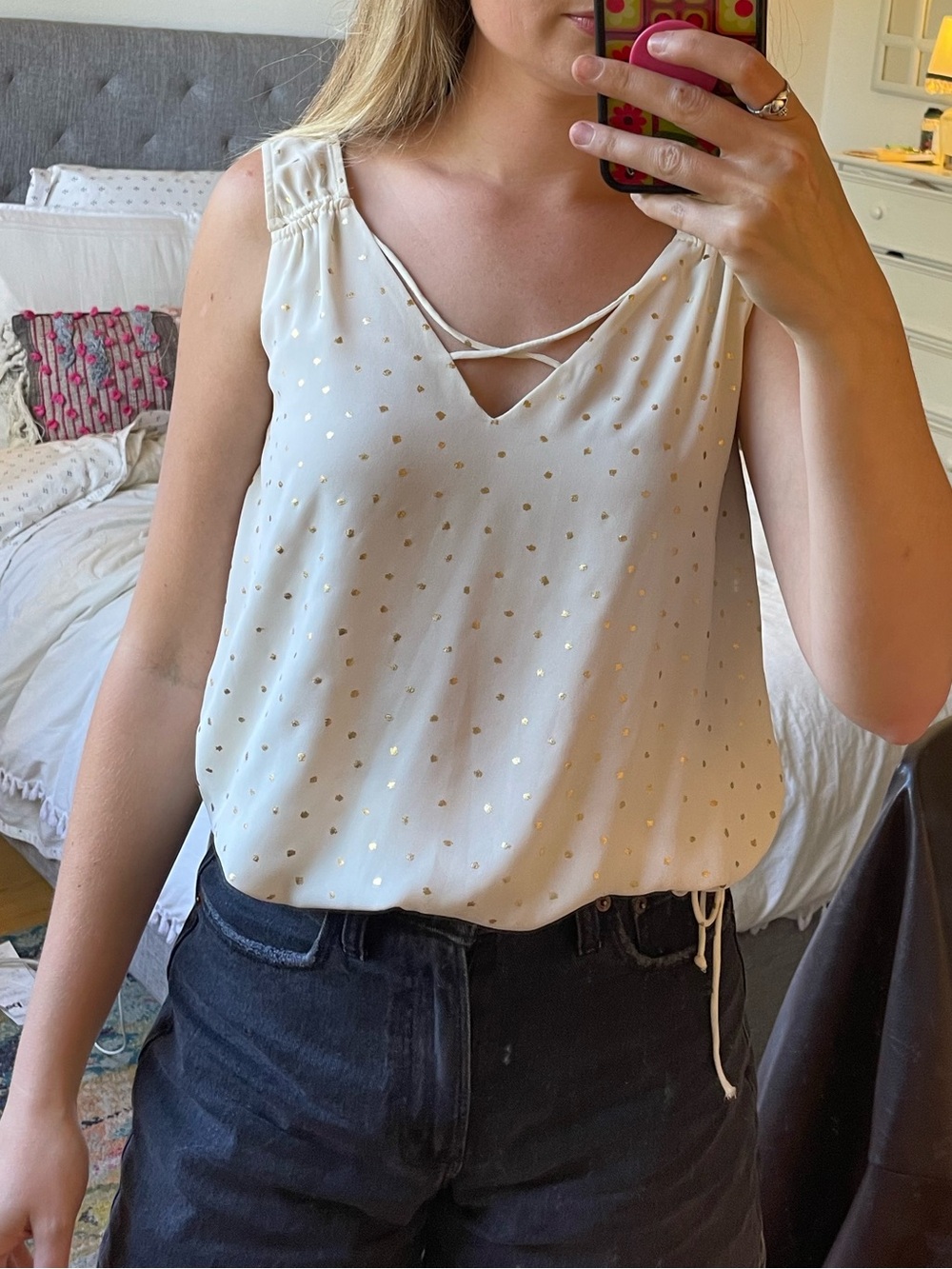 Cream and gold polka dot zara tank